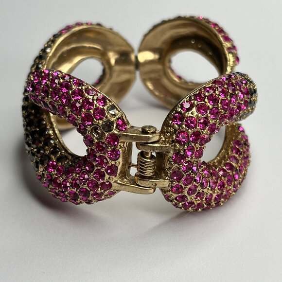 JESSICA SIMPSON INFINITI RHINESTONE WIDE CUFF GOLDTONE BRACELET PINK AND BLACK - Picture 5 of 7